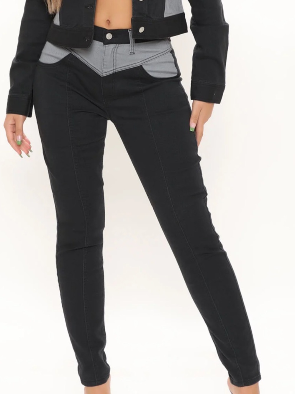 Black High-Waist Contrast Panel Skinny Jeans
